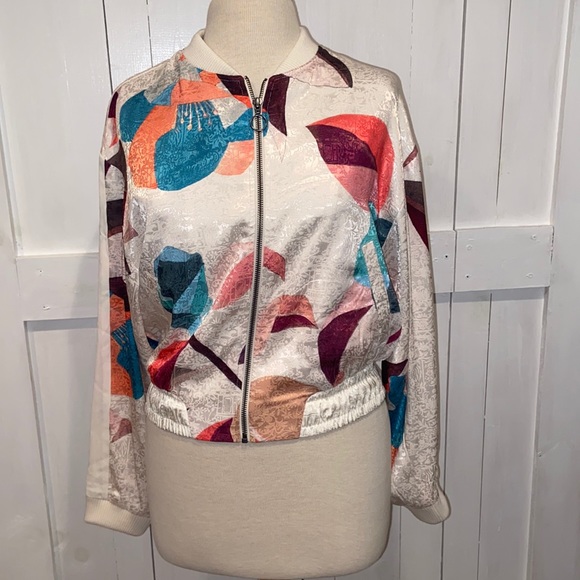 Anthropologie Jackets & Blazers - Anthropologie Elevenses Silky Geometric Bomber Jacket